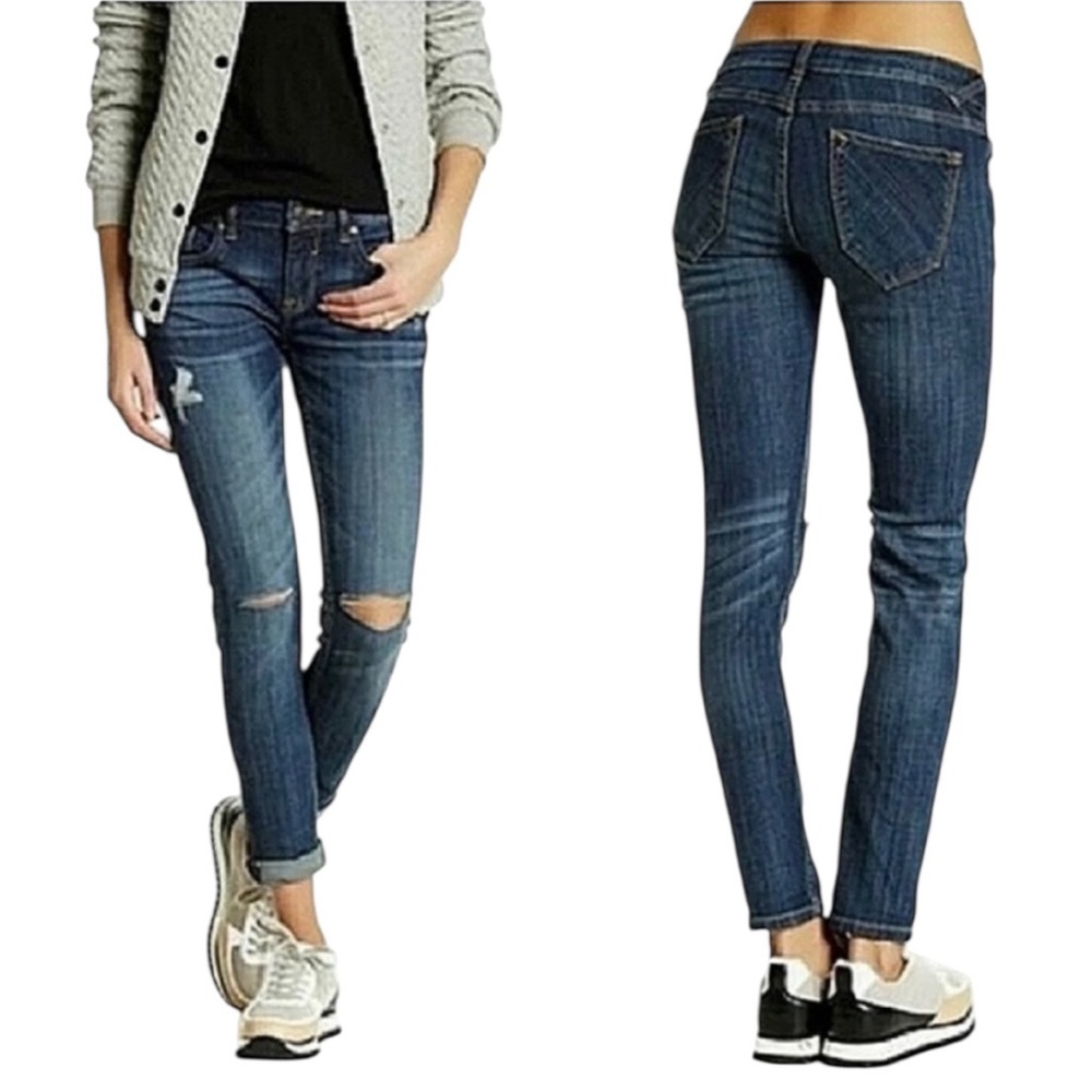 Vigoss The Thompson Med Wash Distressed Double Roll Cuff Skinny Jeans - Size 30